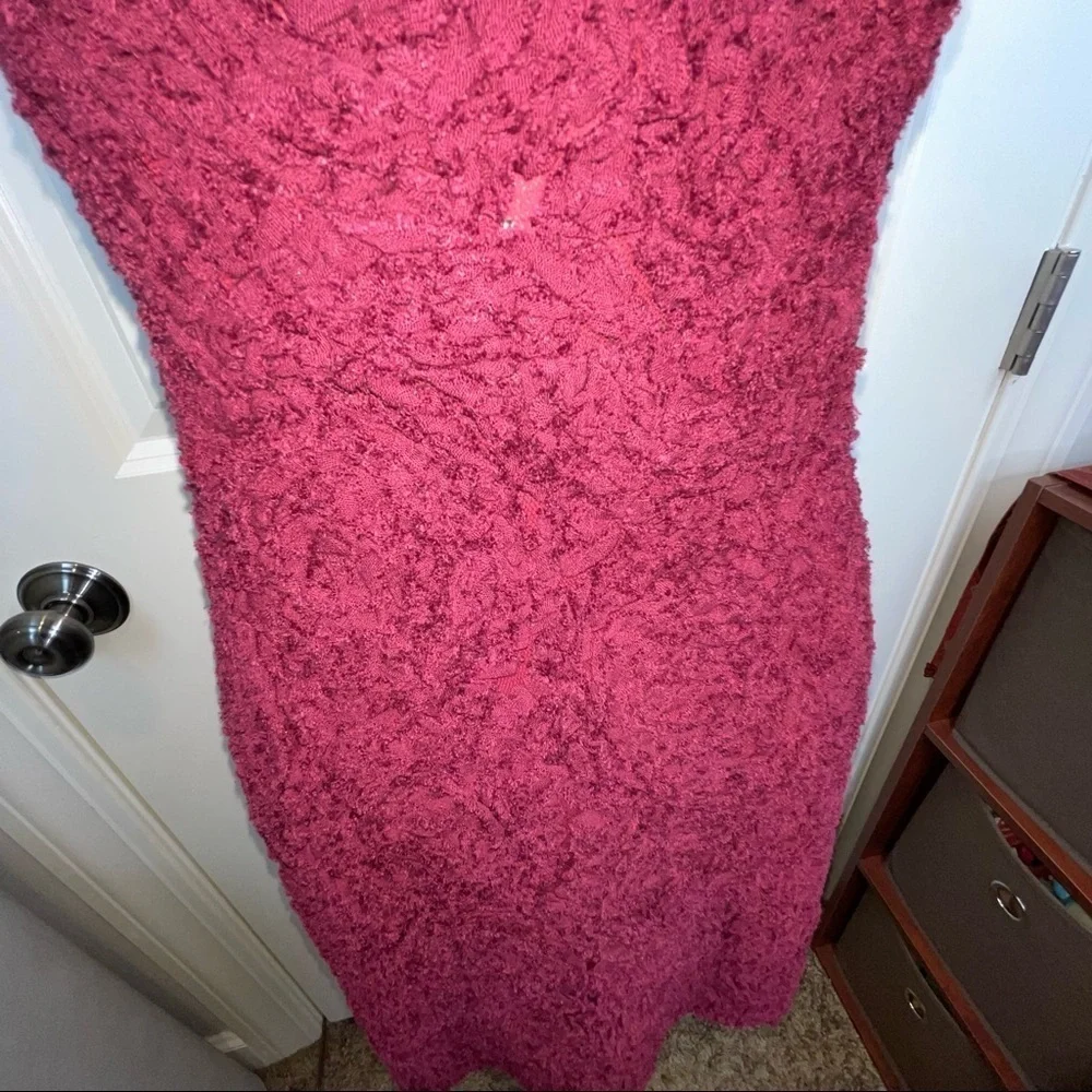 Storia Textured Floral Mini Dress Strapless Bodycon Maroon L - Picture 9 of 17